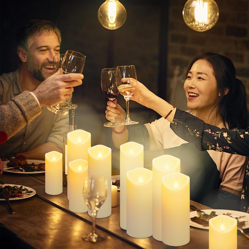 Aignis 9pcs Flameless LED Candles Battery Operated with 10-Key Remote & Timer, Indoor Heat Resistant, 3D Wick with Warm Flickering Glow for Cozy Home/Wedding/Holiday Décor (D 2.2" x H 5"/6"/7") - Image 5